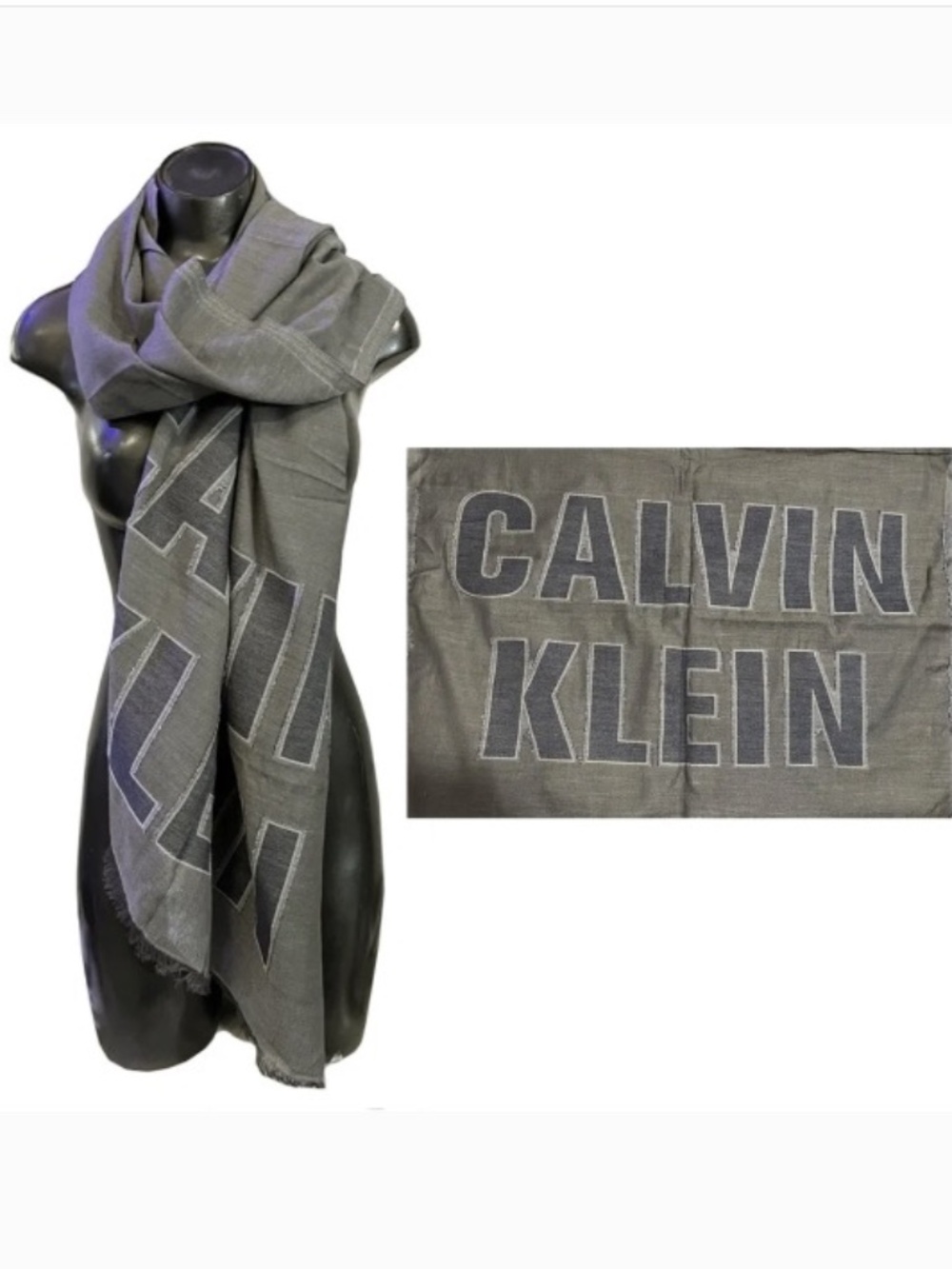 Calvin Klein Unisex Cutout Cotton Blend Scarf : Gray/Denim New Sample CK1160